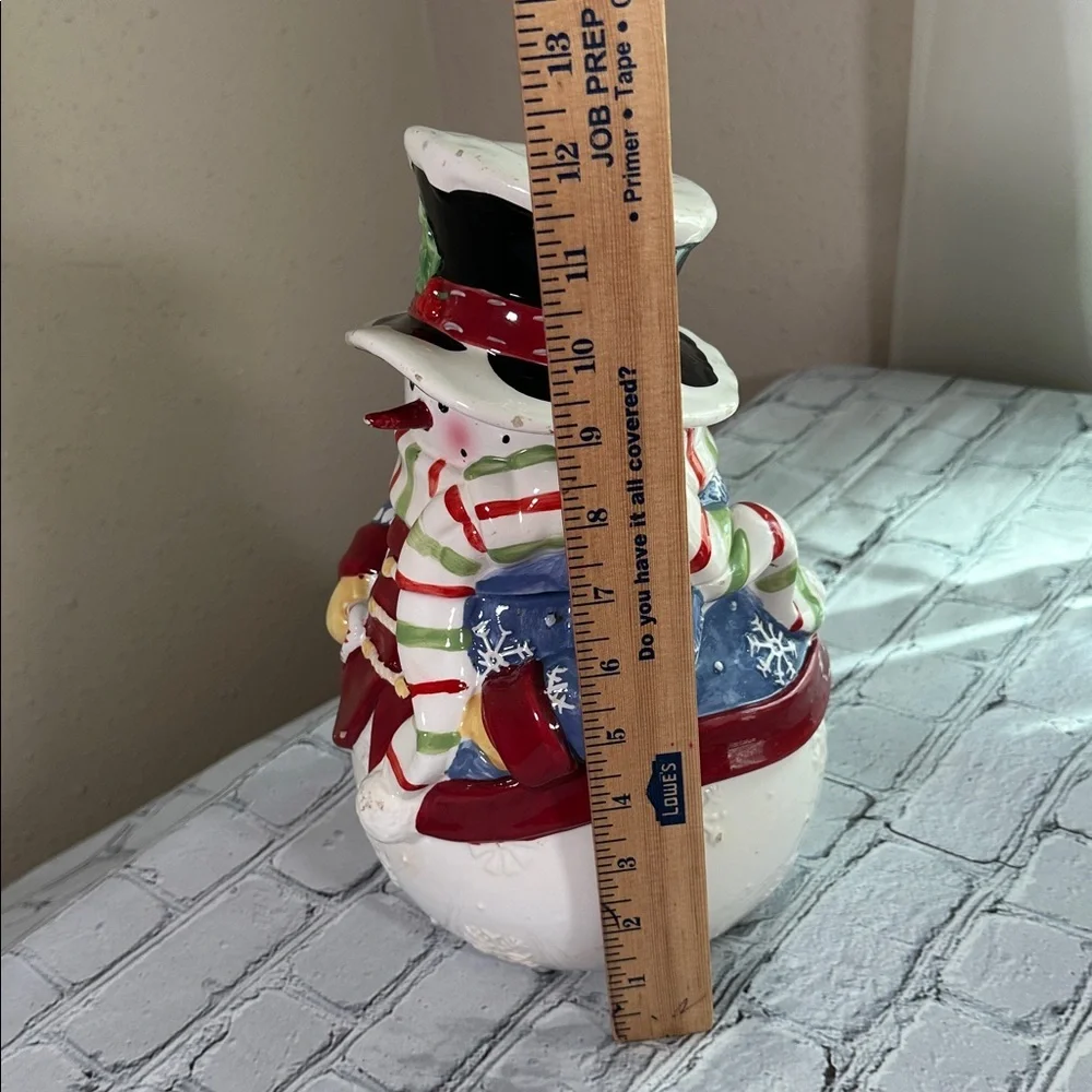 Vintage Festive Ceramic Snowman Cookie Jar